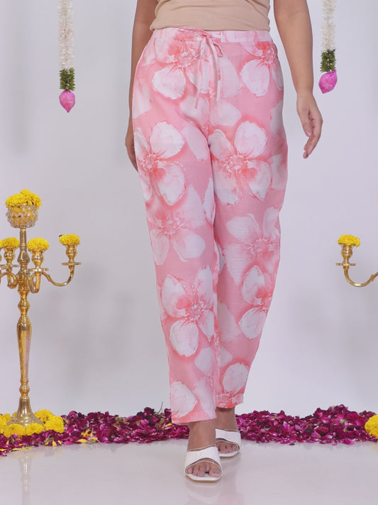 Vertigan Floral Peach Straight Trousers