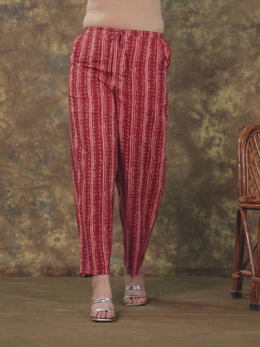 Soft Cotton Tribal Maroon Straight Straight Trousers