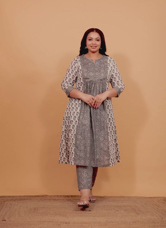 Lurex Cotton Block Panelled Grey
