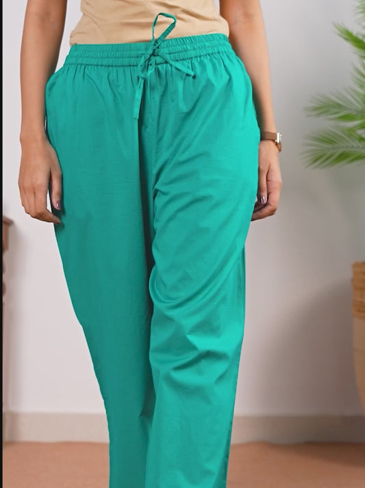 Soft Cotton Solid Green Palazzo