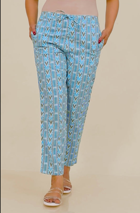 Soft Cotton Striped Blue Tapered Trousers