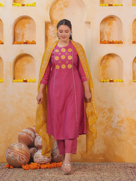 Chanderi Solid A-line Pink Kurta