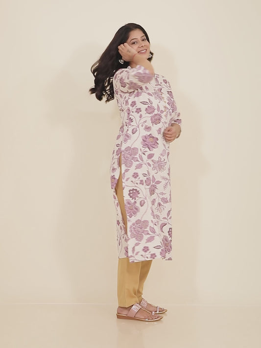 Linen Cotton Floral Kurta