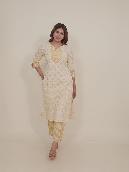 Linen Cotton Gold foil Kurta