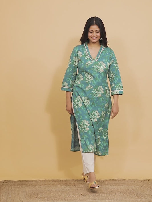 Linen Cotton Floral Kurta