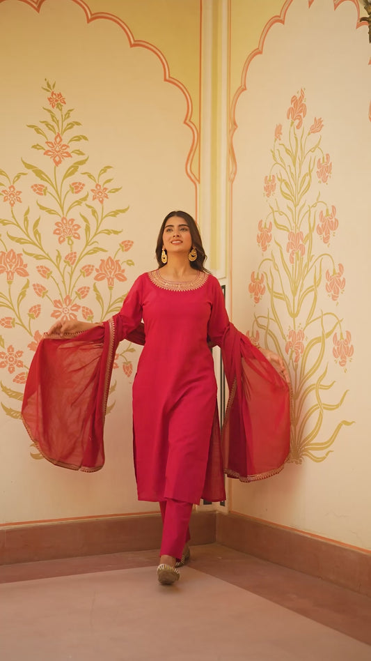 Linen Cotton Solid Straight Maroon Kurta