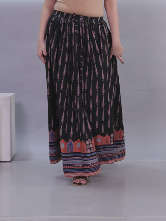 Soft Cotton Mughal Print Black Skirt