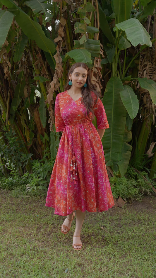 Soft Cotton Bandhani Angrakha Red Dress