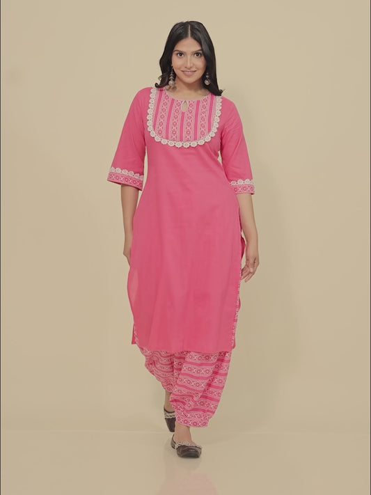 Soft Cotton Solid Straight Pink Kurta