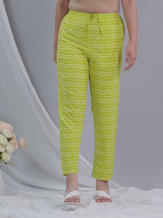 Soft Cotton Chevron Green Tapered Tapered Trousers
