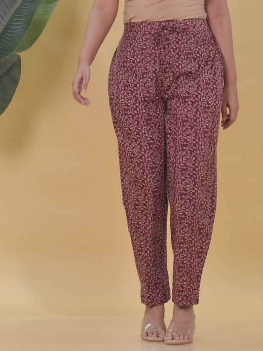 Soft Cotton Floral Rust Trousers  Tapered Trousers