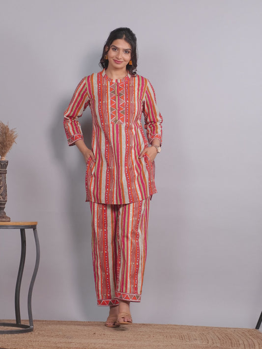 Linen Cotton Striped Straight Multicolor Kurta