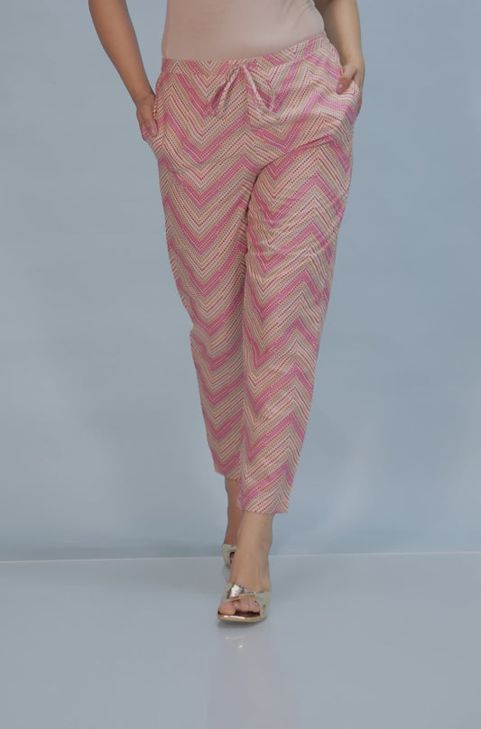 Soft Cotton Chevron Pink Tapered Trousers