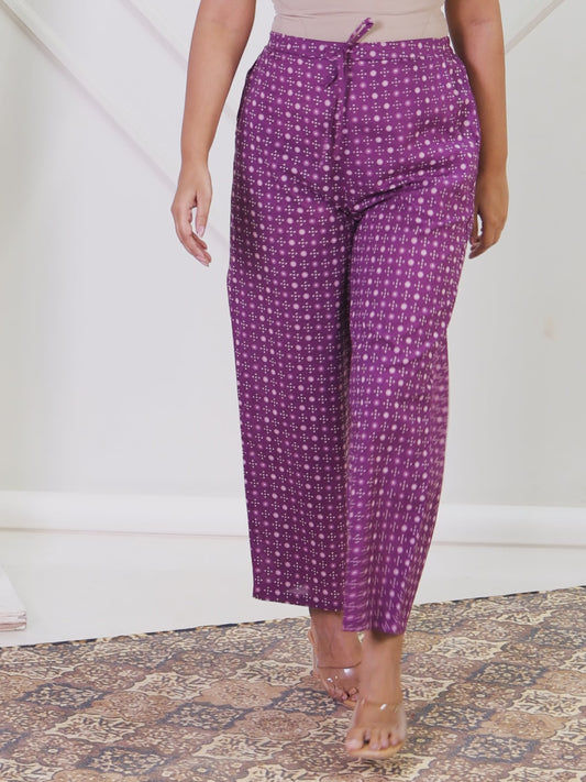 Soft Cotton Bandhani Purple Straight Trousers