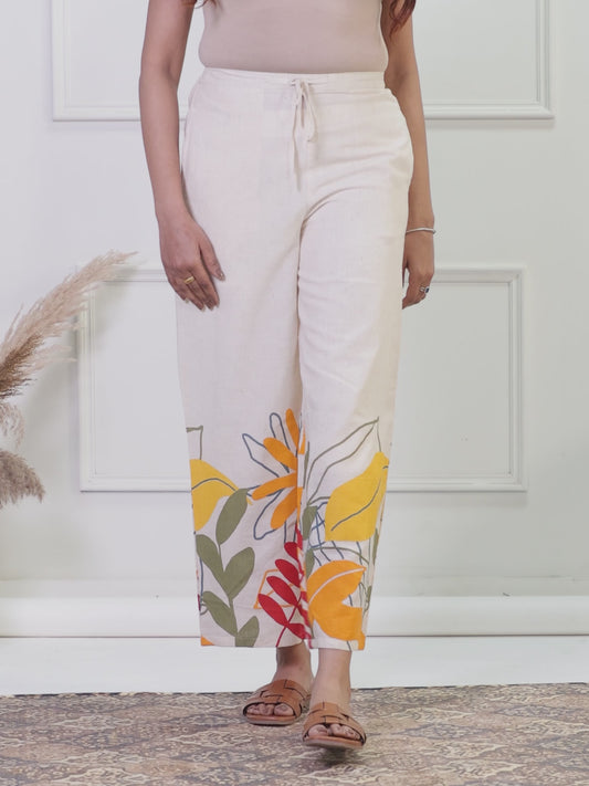 Linen Cotton Foliage Off White Palazzo