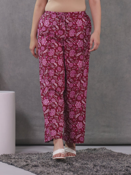 Soft Cotton Floral Maroon Palazzo