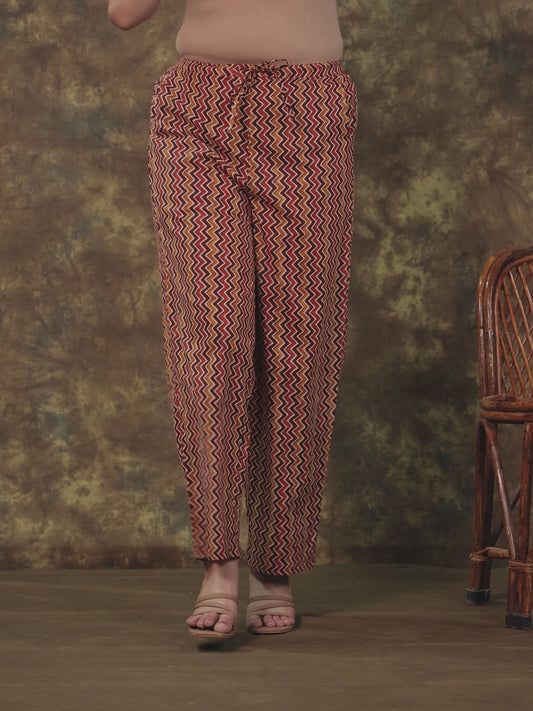 Soft Cotton Striped Brown Straight Trousers