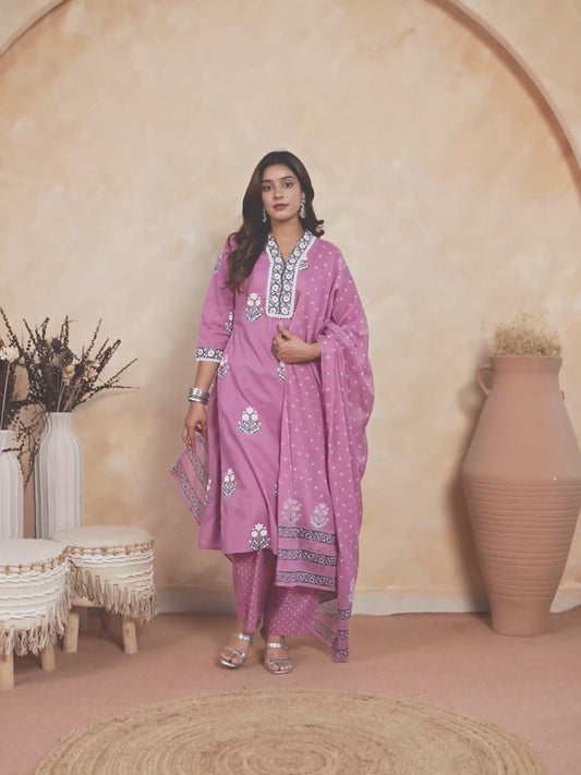 Soft Cotton Butta Straight Dusty Pink Kurta