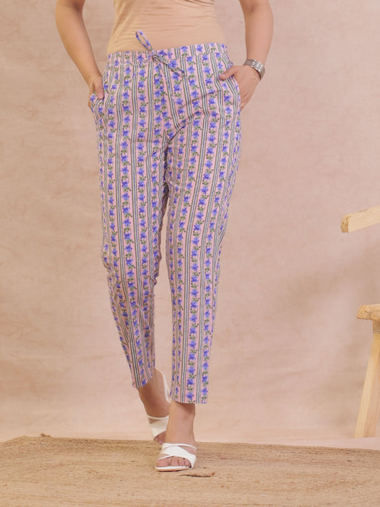 Soft Cotton Floral Pink Tapered Trousers