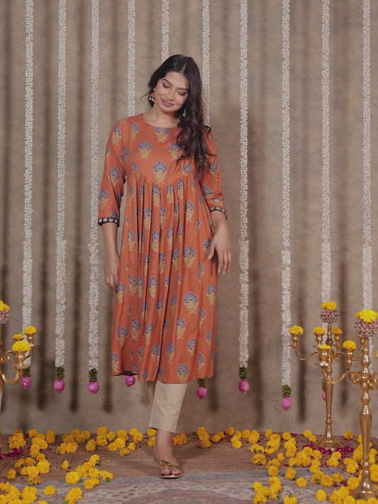 Viscose Butti A-line Brown Kurta