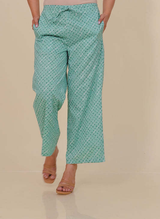 Soft Cotton Leheriya Sea Green Palazzo