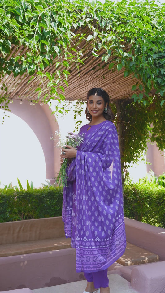 Embroidered Viscose Solid Straight Purple Kurta