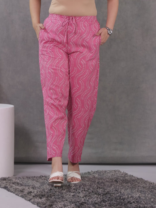 Soft Cotton Floral Pink Tapered Trousers
