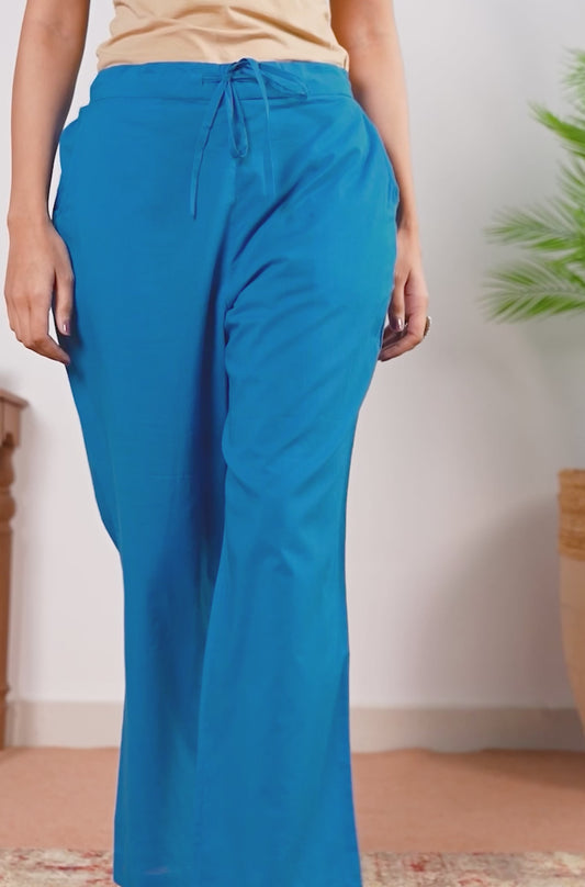 Soft Cotton Solid Blue Straight Trousers
