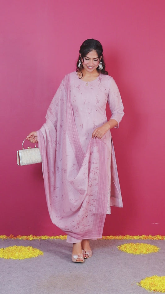 Chanderi Floral Panelled Pink Kurta