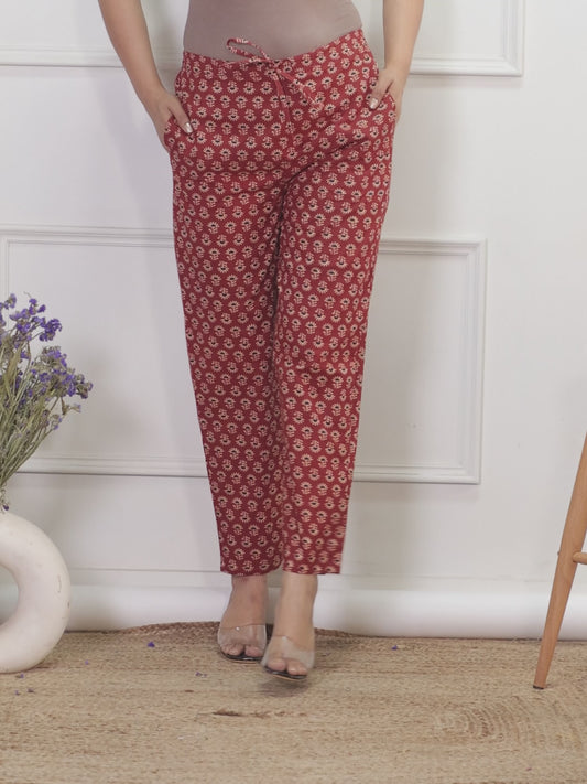 Soft Cotton Ajrakh Red Tapered Trousers