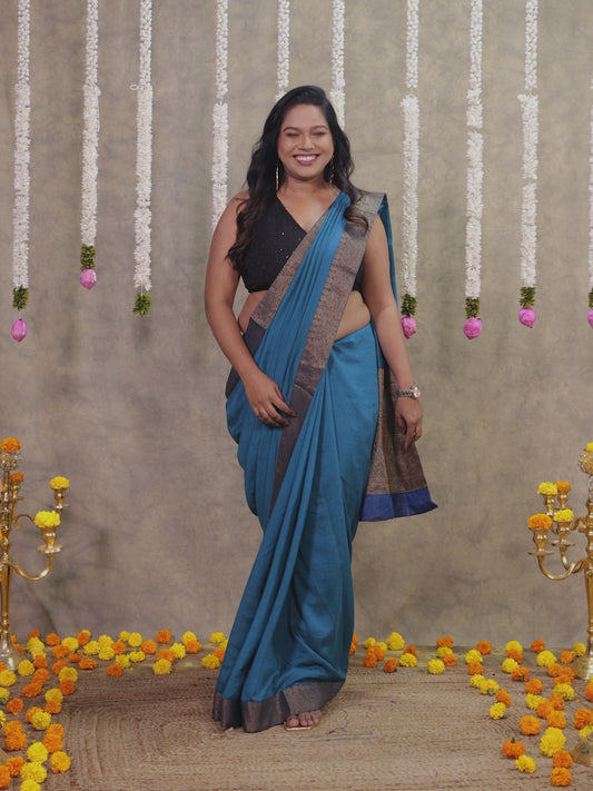 Silk Blend Teal Saree