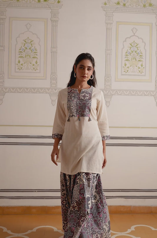 Linen Cotton Solid Straight Off White Kurta
