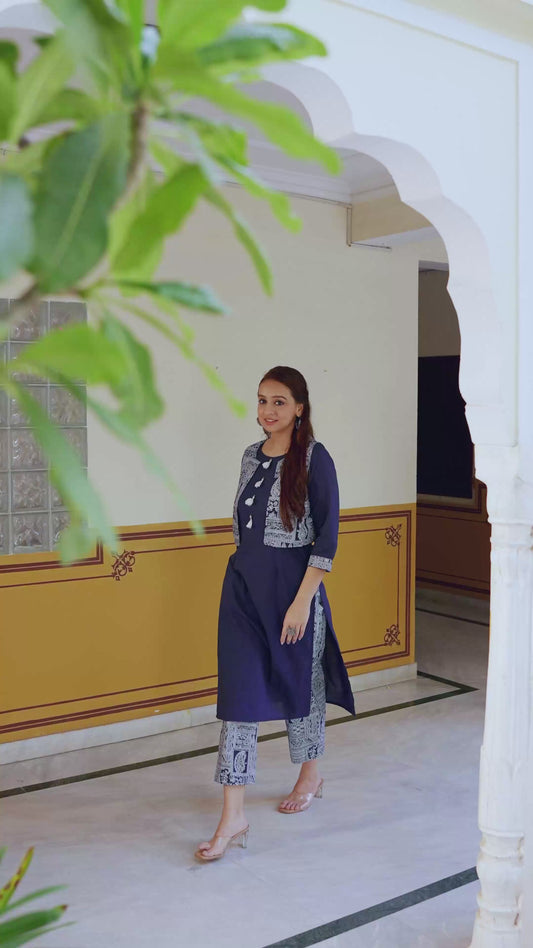 Soft Cotton Solid Straight Blue Kurta