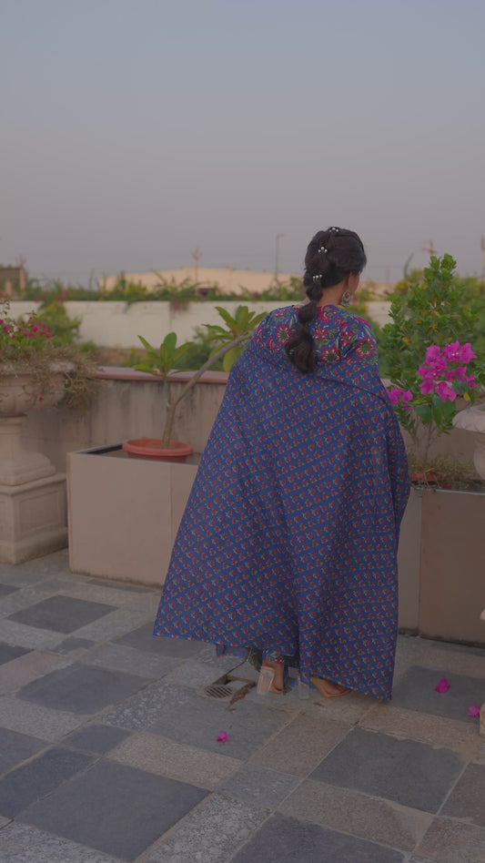 Soft Cotton Floral Straight Blue Kurta