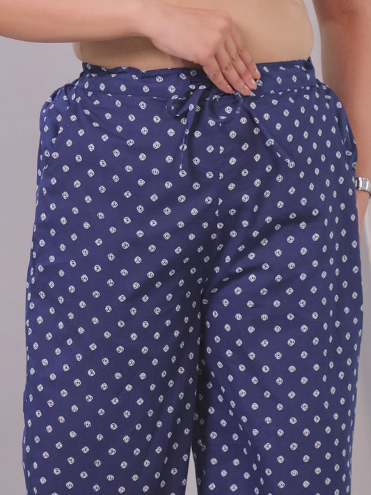 Soft Cotton Bandhani Blue Straight Trousers