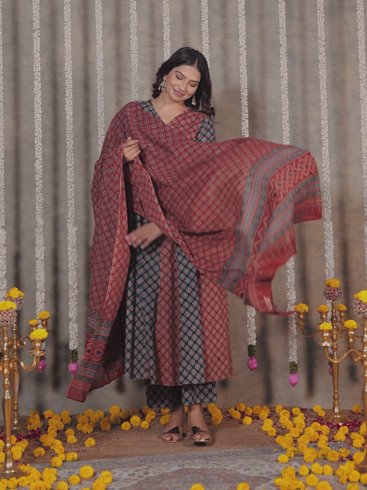 Embroidered Soft Cotton Butti Angrakha Multicolor Kurta