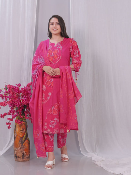 Embroidered Soft Cotton Solid Straight Pink Kurta
