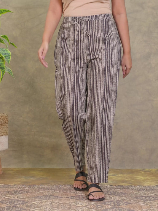 Soft Cotton Striped Brown Tapered Trousers