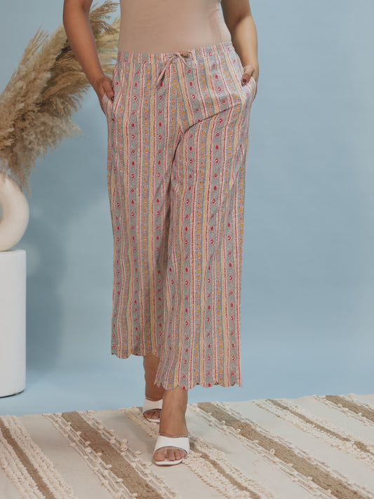 Soft Cotton Tribal Cream Palazzo