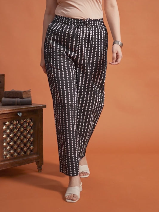 Soft Cotton Striped Black Flared Trousers