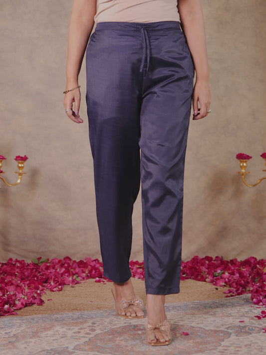 Chanderi Solid Blue Tapered Trousers