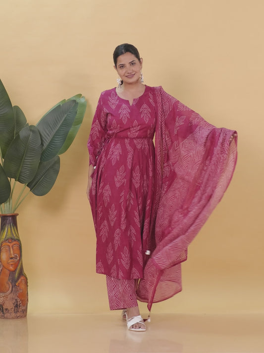 Embroidered Soft Cotton Bandhani Anarkali Red Kurta