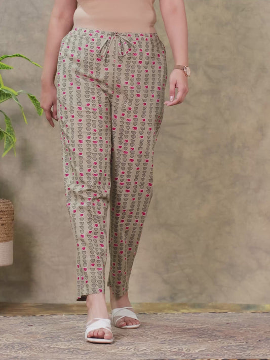Soft Cotton Abstract Pink Tapered Trousers
