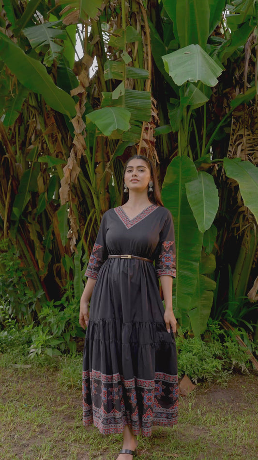 Soft Cotton Solid Tiered Black Dress