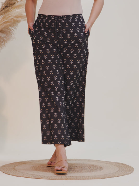 Soft Cotton Floral Black Palazzo