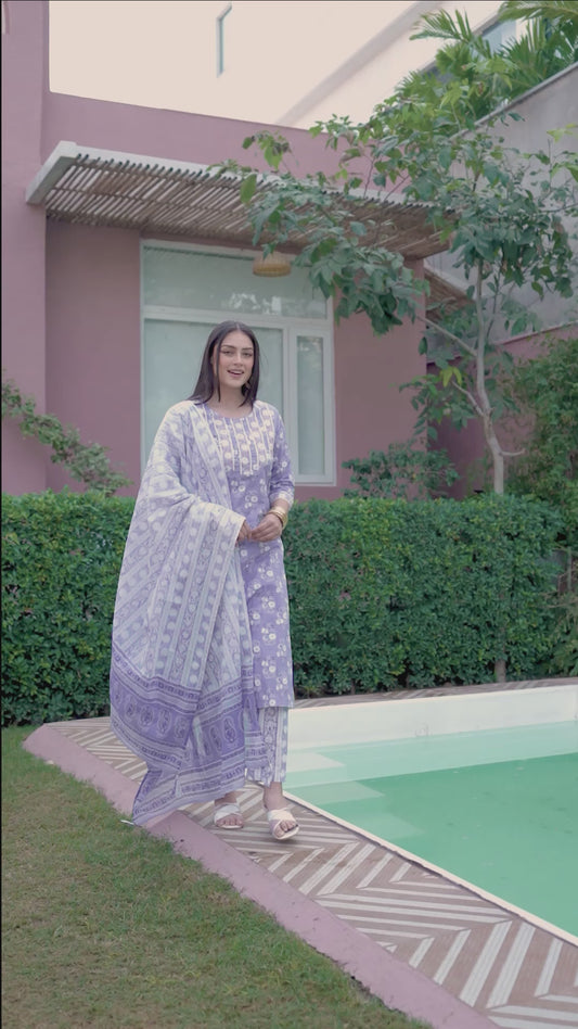 Embroidered Soft Cotton Floral Straight Purple Kurta