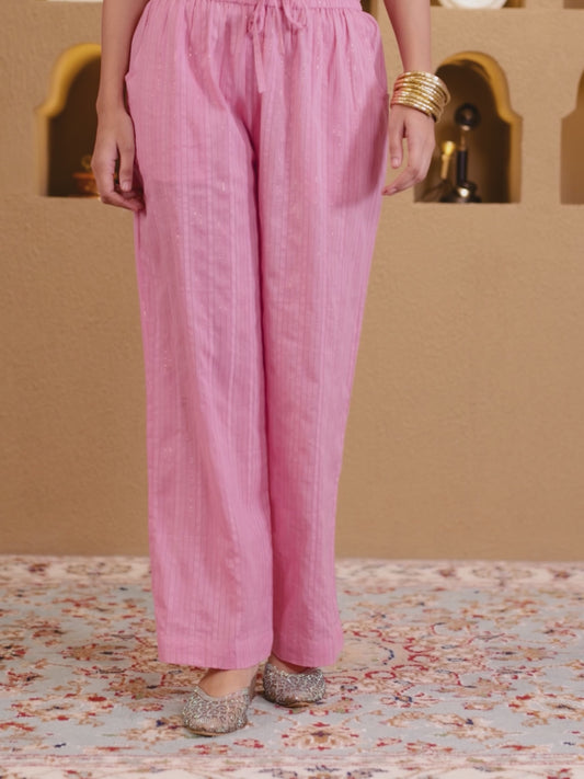 Lurex Cotton Solid Baby Pink Palazzo