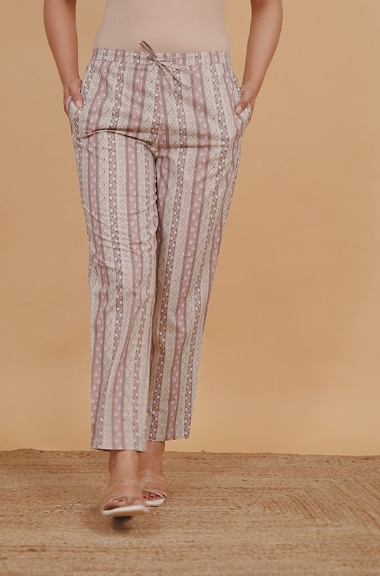 Soft Cotton Striped Pink Tapered Trousers