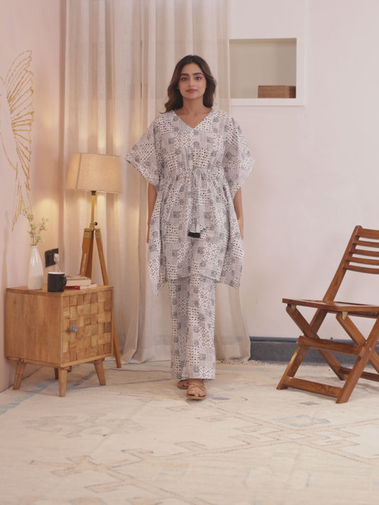 Soft Cotton Patchwork Kaftan White Kurta