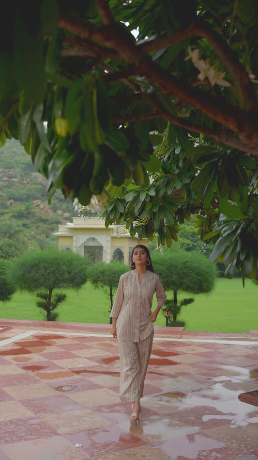 Soft Cotton Striped Straight Beige Kurta
